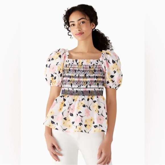 kate spade Tops - Kate Spade Smocked Puffy Sleeved Floral Top Size Medium